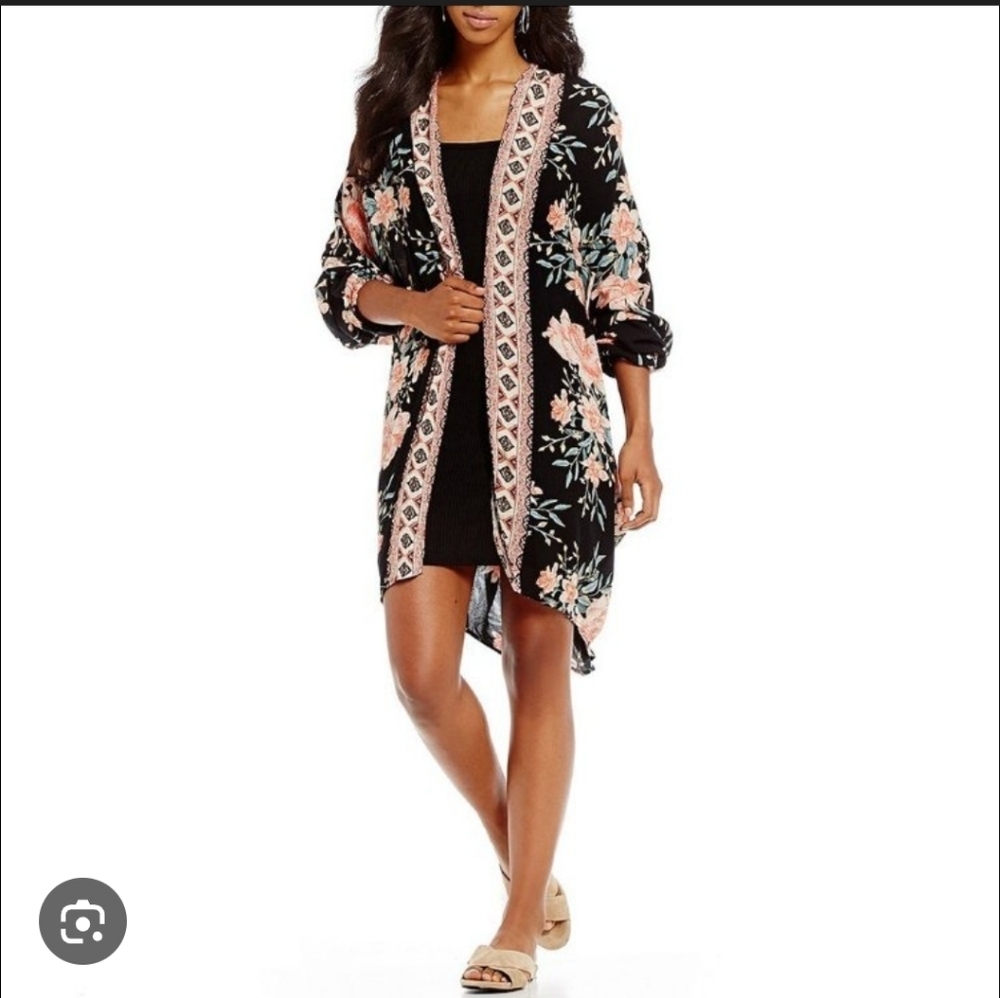 Billabong Flore Me Boho Floral Lightweight Flowy Open Cardigan Kimono S/M - Picture 2 of 9